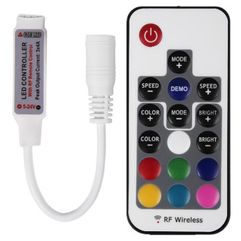 Контроллер для RGB светодиодной ленты RF (радио сигнал) 5-24 В с пультом ДУ 17 кнопок