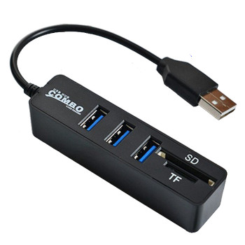USB хаб концентратор разветвитель на 3 USB порта с SD и TF кардридером, чёрный