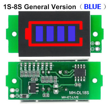 LED Индикатор уровня заряда Li-Ion (литий-ионных) аккумуляторных сборок 1S-8S (синий)